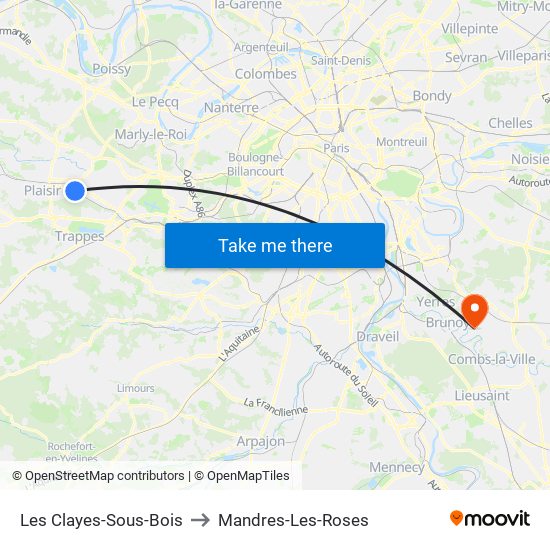 Les Clayes-Sous-Bois to Mandres-Les-Roses map