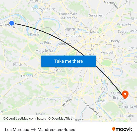 Les Mureaux to Mandres-Les-Roses map