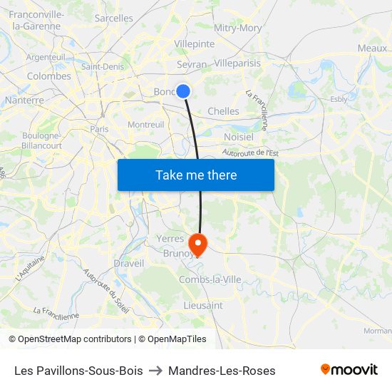 Les Pavillons-Sous-Bois to Mandres-Les-Roses map