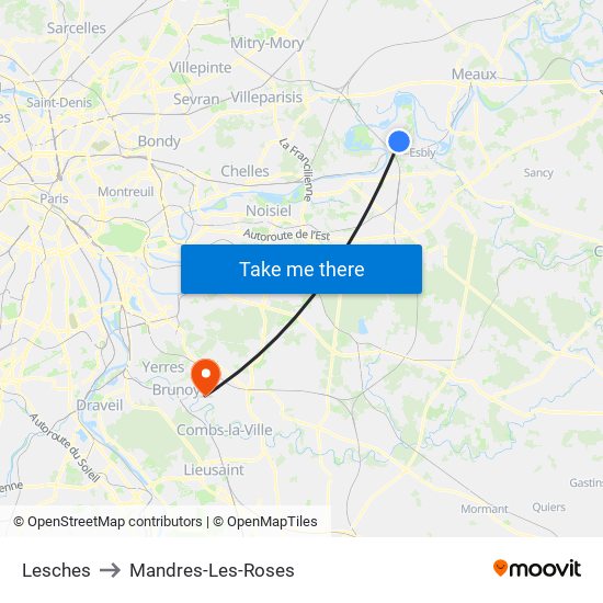 Lesches to Mandres-Les-Roses map