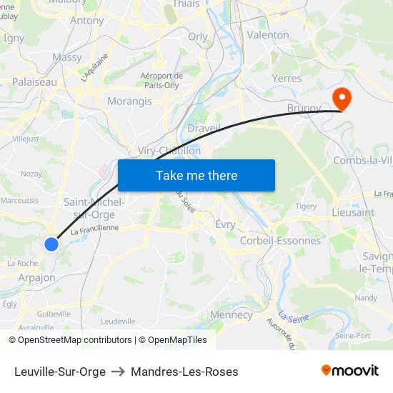 Leuville-Sur-Orge to Mandres-Les-Roses map