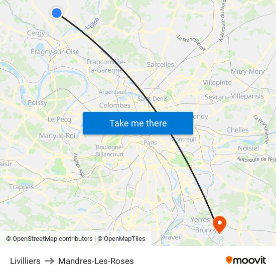Livilliers to Mandres-Les-Roses map