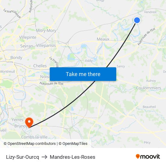 Lizy-Sur-Ourcq to Mandres-Les-Roses map
