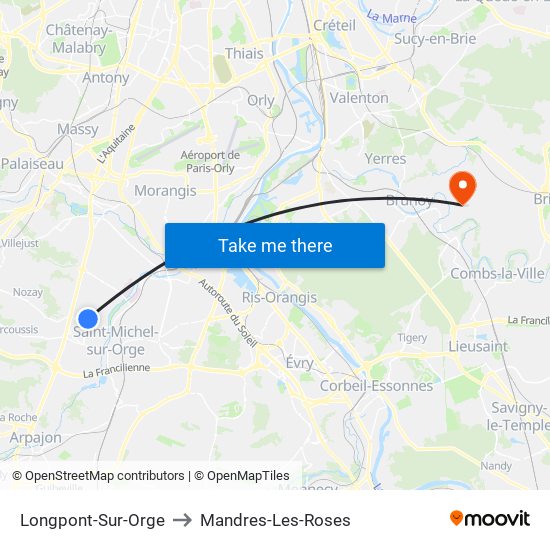 Longpont-Sur-Orge to Mandres-Les-Roses map