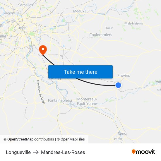 Longueville to Mandres-Les-Roses map