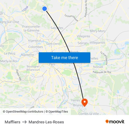 Maffliers to Mandres-Les-Roses map