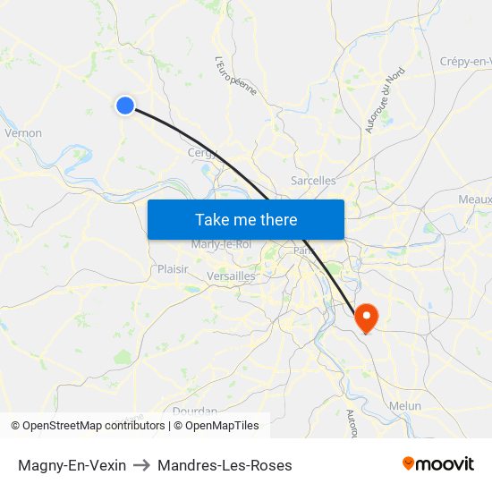 Magny-En-Vexin to Mandres-Les-Roses map
