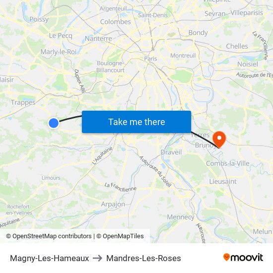 Magny-Les-Hameaux to Mandres-Les-Roses map