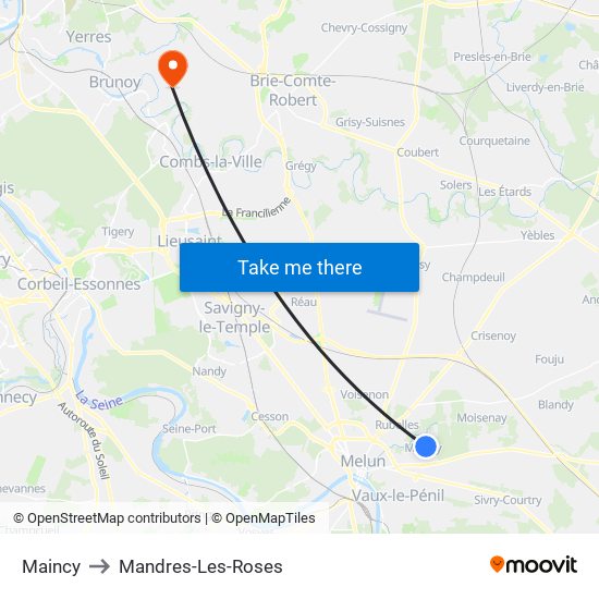 Maincy to Mandres-Les-Roses map