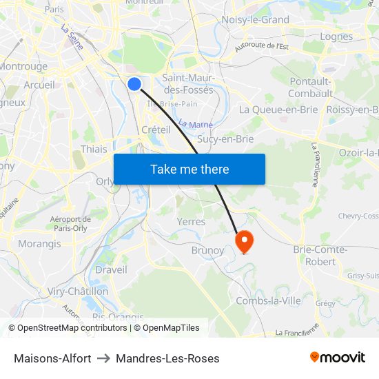Maisons-Alfort to Mandres-Les-Roses map