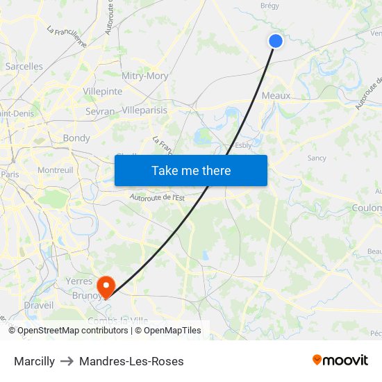 Marcilly to Mandres-Les-Roses map