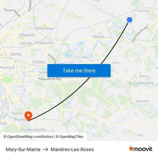Mary-Sur-Marne to Mandres-Les-Roses map
