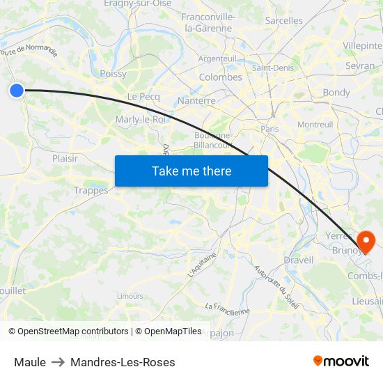 Maule to Mandres-Les-Roses map