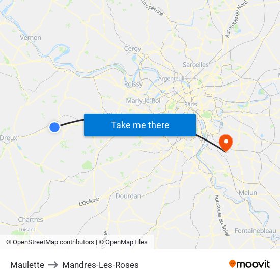 Maulette to Mandres-Les-Roses map