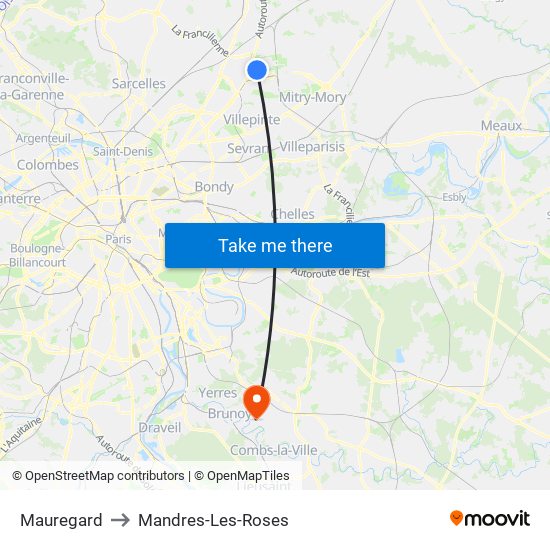 Mauregard to Mandres-Les-Roses map