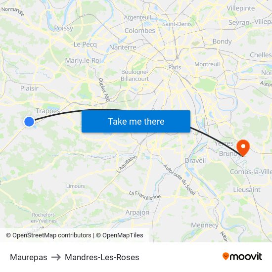 Maurepas to Mandres-Les-Roses map