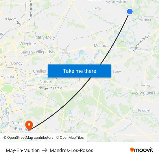 May-En-Multien to Mandres-Les-Roses map