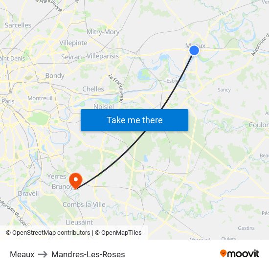Meaux to Mandres-Les-Roses map