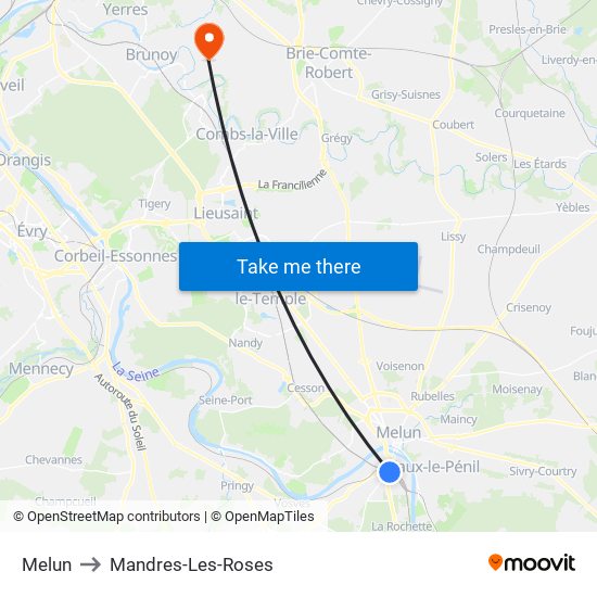 Melun to Mandres-Les-Roses map
