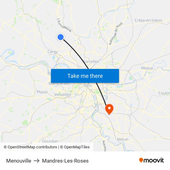 Menouville to Mandres-Les-Roses map
