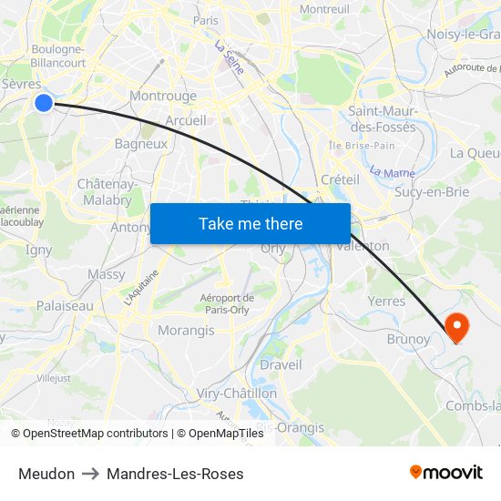 Meudon to Mandres-Les-Roses map