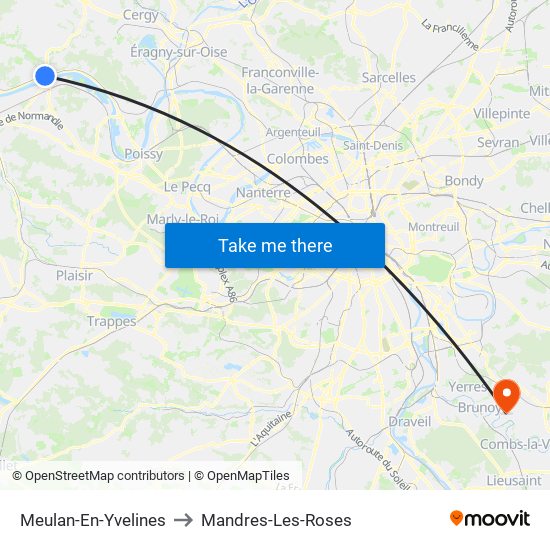Meulan-En-Yvelines to Mandres-Les-Roses map