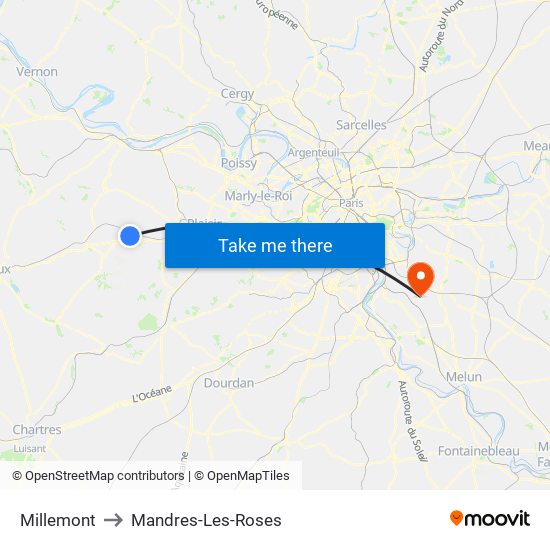 Millemont to Mandres-Les-Roses map