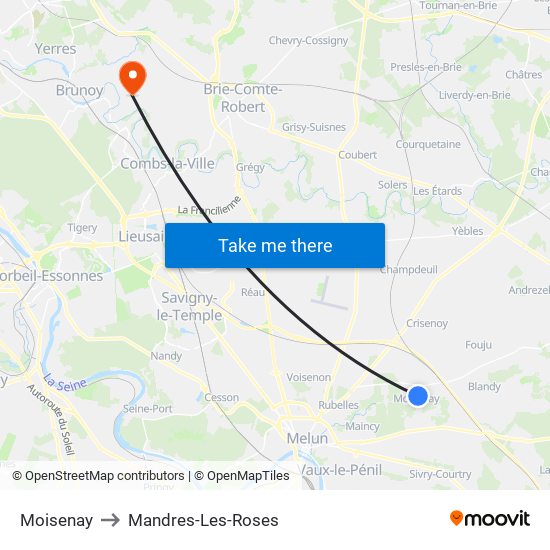 Moisenay to Mandres-Les-Roses map