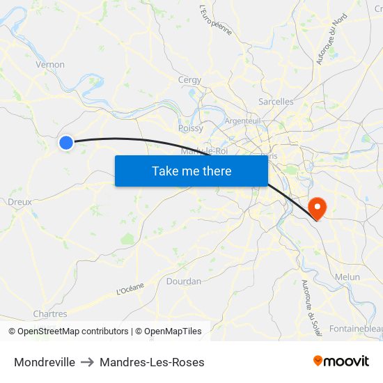 Mondreville to Mandres-Les-Roses map