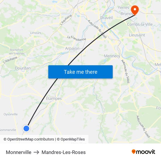 Monnerville to Mandres-Les-Roses map