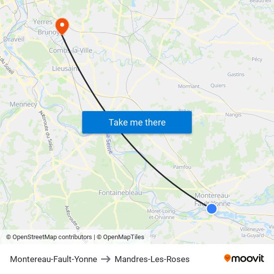 Montereau-Fault-Yonne to Mandres-Les-Roses map