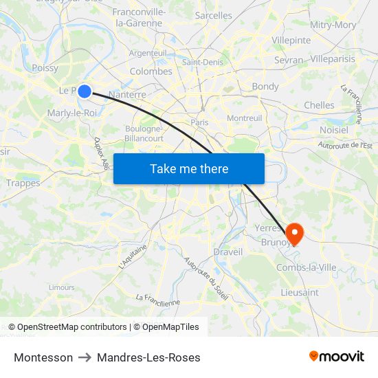 Montesson to Mandres-Les-Roses map
