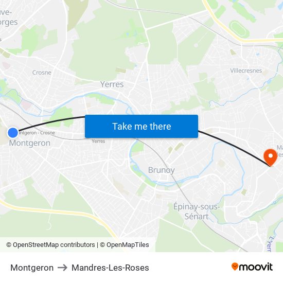 Montgeron to Mandres-Les-Roses map