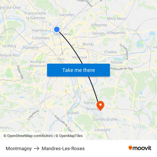 Montmagny to Mandres-Les-Roses map