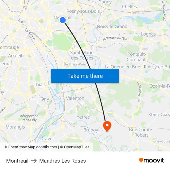 Montreuil to Mandres-Les-Roses map