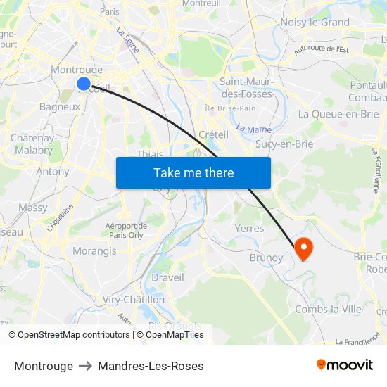 Montrouge to Mandres-Les-Roses map