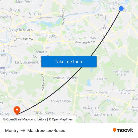 Montry to Mandres-Les-Roses map