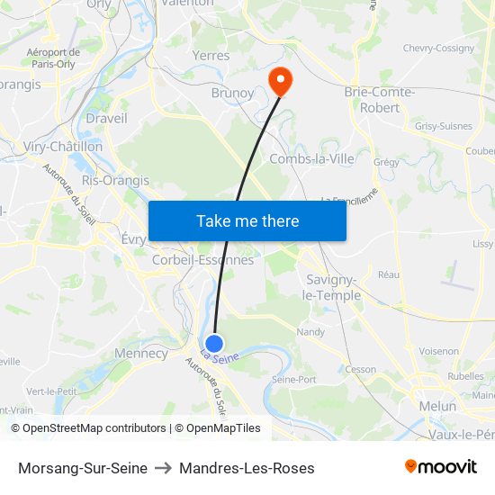 Morsang-Sur-Seine to Mandres-Les-Roses map