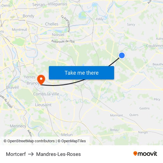 Mortcerf to Mandres-Les-Roses map