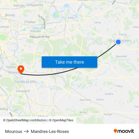Mouroux to Mandres-Les-Roses map