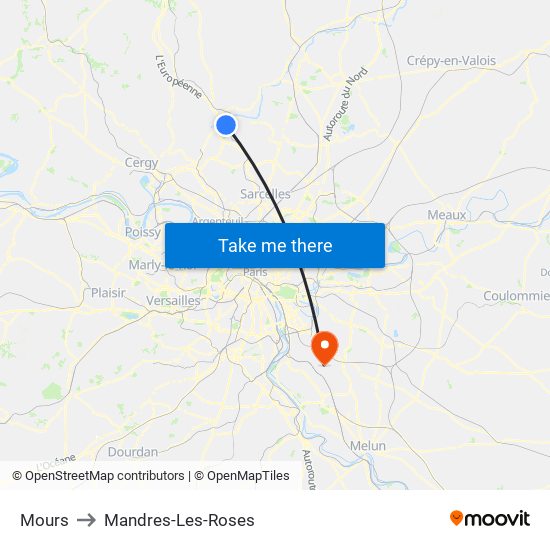 Mours to Mandres-Les-Roses map