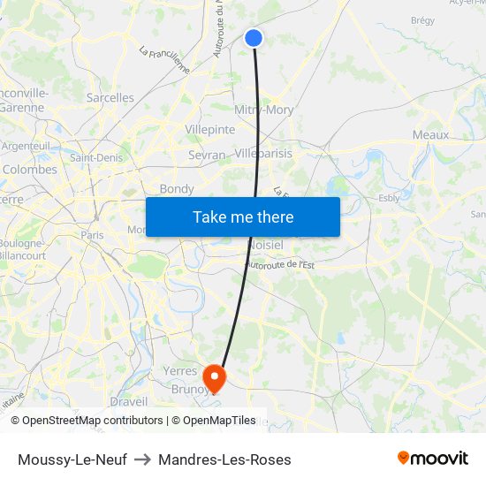 Moussy-Le-Neuf to Mandres-Les-Roses map