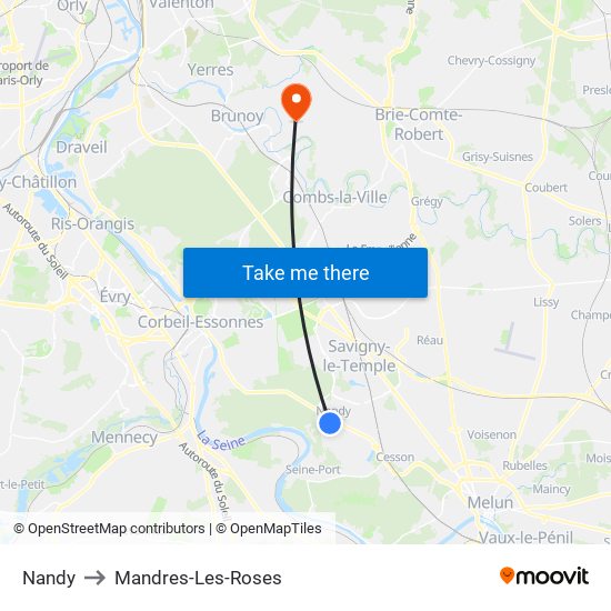 Nandy to Mandres-Les-Roses map