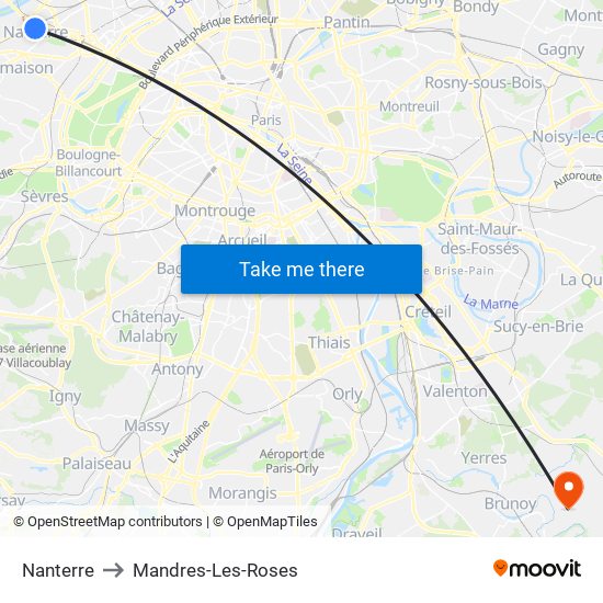 Nanterre to Mandres-Les-Roses map