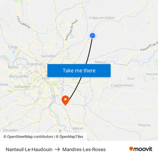 Nanteuil-Le-Haudouin to Mandres-Les-Roses map