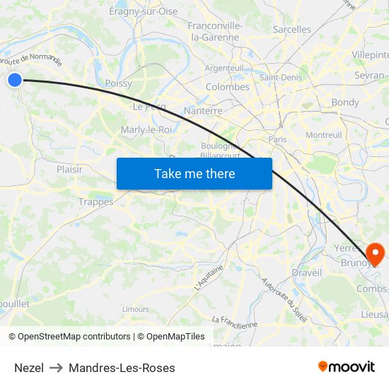 Nezel to Mandres-Les-Roses map