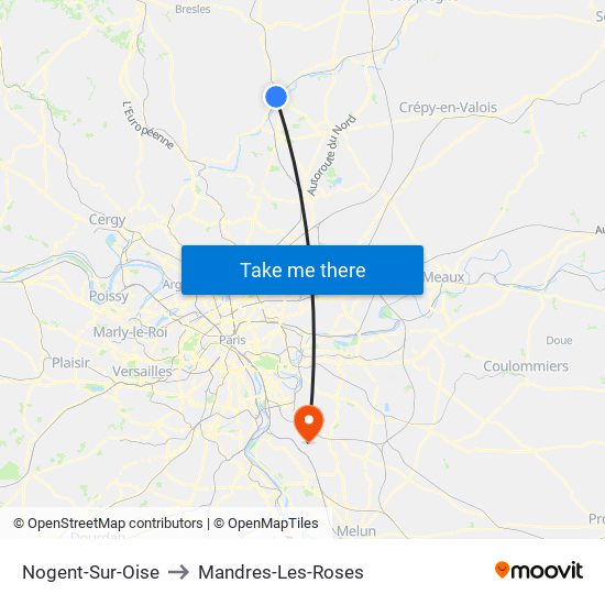 Nogent-Sur-Oise to Mandres-Les-Roses map