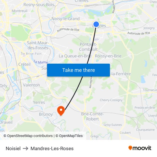 Noisiel to Mandres-Les-Roses map