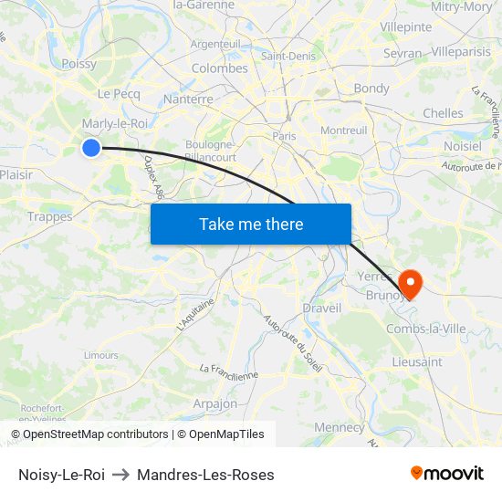 Noisy-Le-Roi to Mandres-Les-Roses map