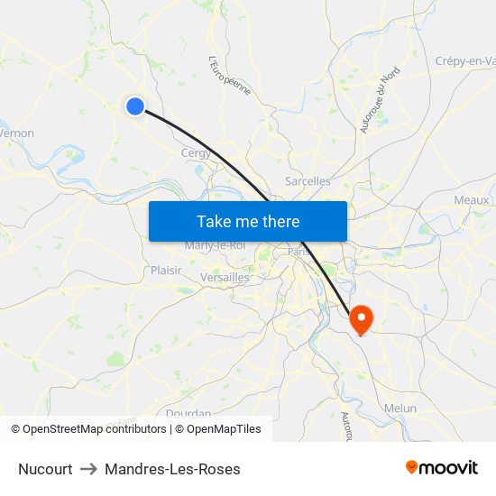 Nucourt to Mandres-Les-Roses map